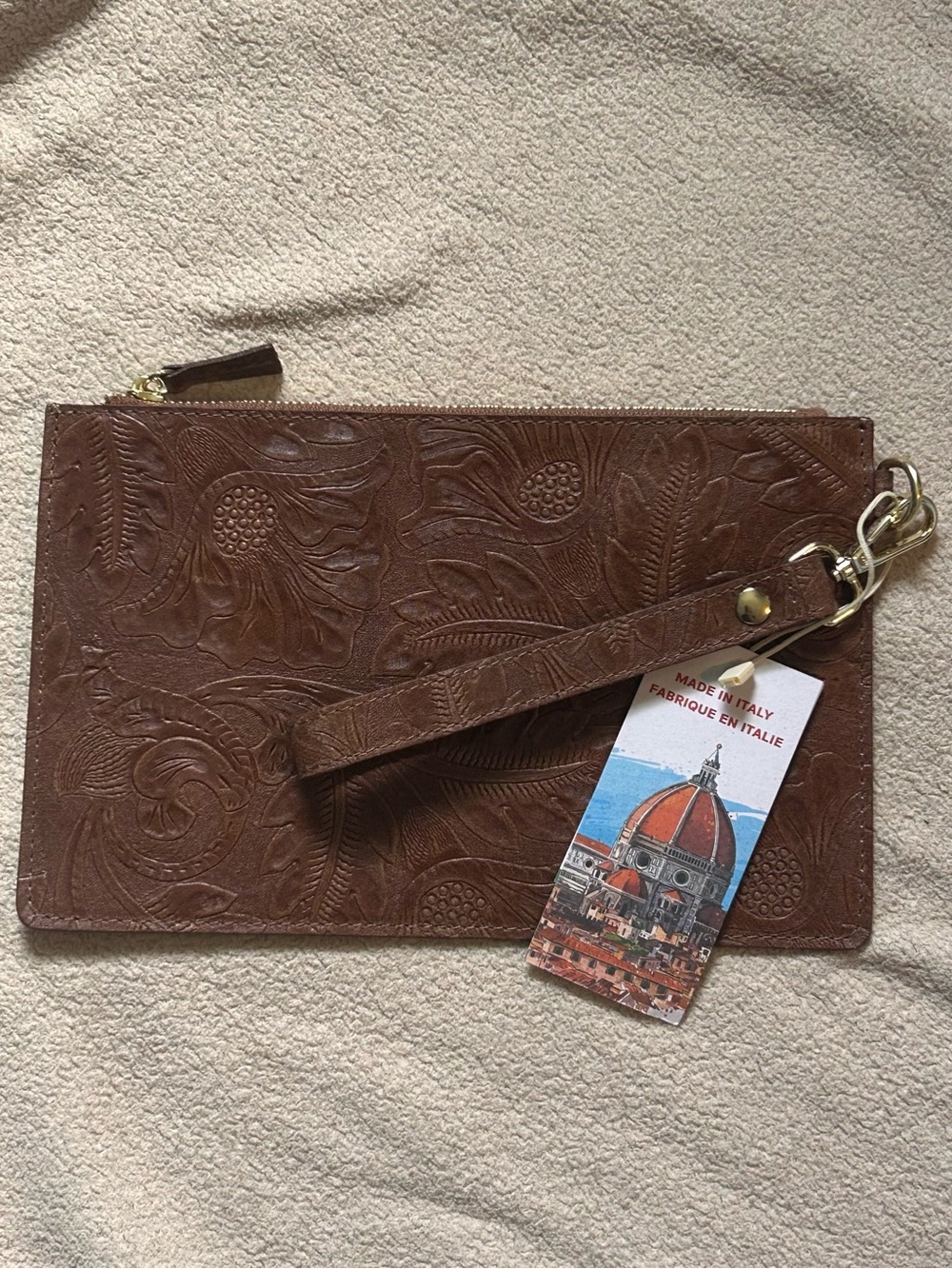ISADORA Made In Italy Brown Embossed Leather El Charro Large Wristlet NWTS